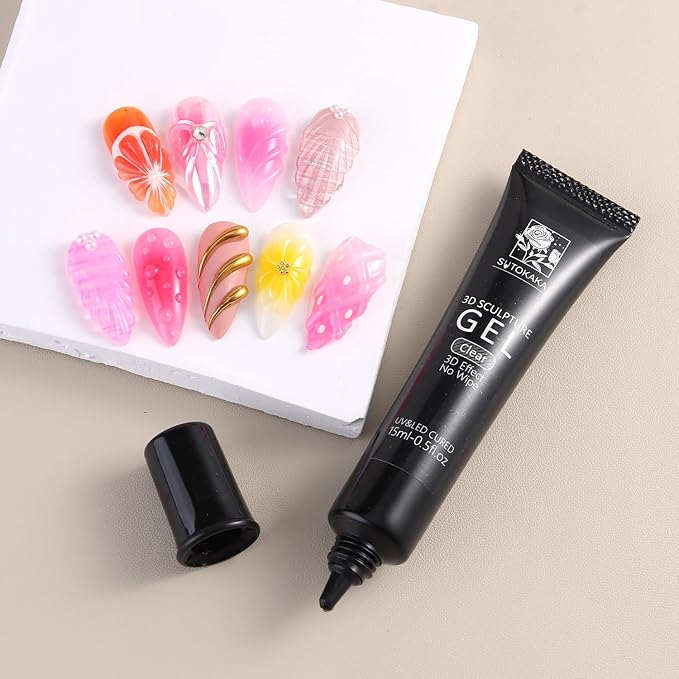 3D Gel Nail Art, 15g Clear Sculpting Gel Glue for Carving, Molding and Drawing Nails Art Designs, No Wipe Nail Polish Rhinestone Glue for Gems Decoration Manicure Salon Home DIY