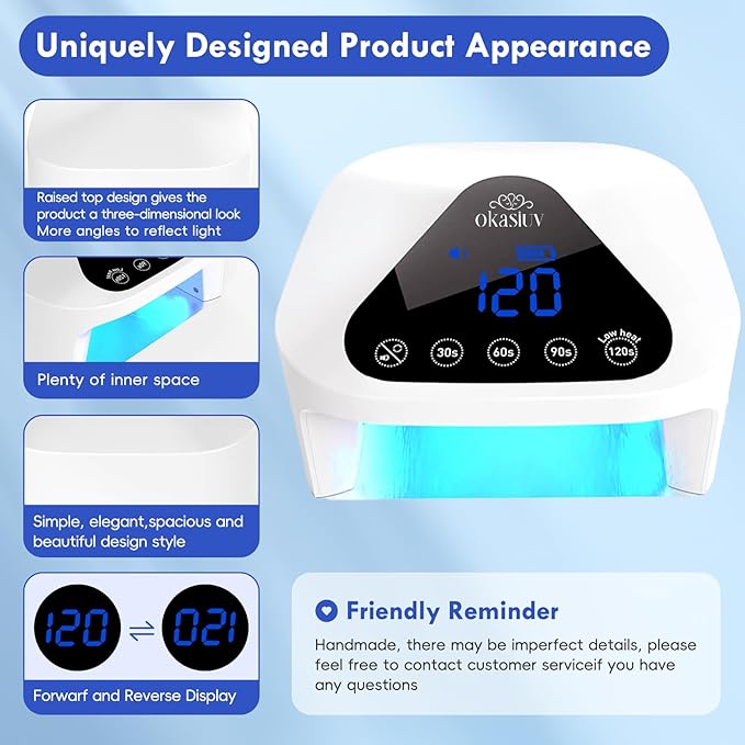 UV LED Nail Lamp with UV Gloves,Magnetic Metal Mirror Base Cordless Nail Dryer, Gel Polish Curing Light with 4 Timers,Touch Control Display,Auto Sensor for Professional Salon & Home