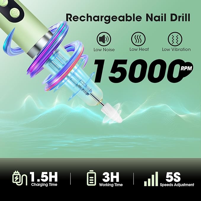 Nail Drill Cordless with Nail Lamp 2-in-1 Electric Nails Drill Kit, Wireless Electric E Filer for Nails All in One Nail File Drill Rechargeable with Small Light for Acrylic Gel Nails