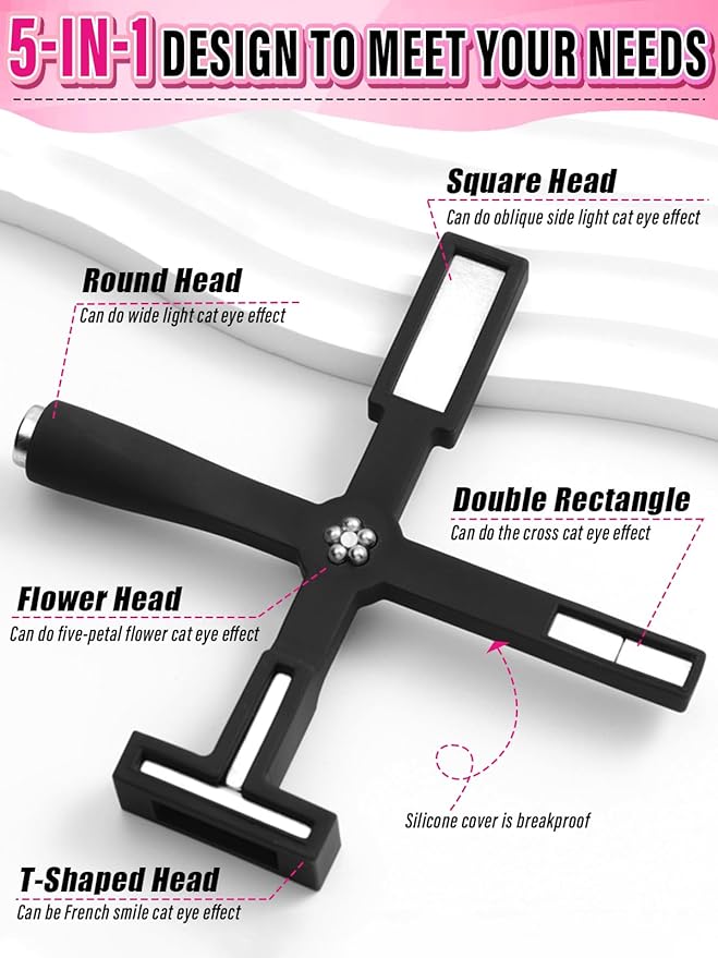 TOROKOM Cat Eye Magnet for Nails, 2-Pack 5 in 1 Nail Magnet Long Double-head Nail Polish Magnet Pens for Nail Art, Strong 3D Magnetic Nail Polish Magnets Nail Design Tools, Black