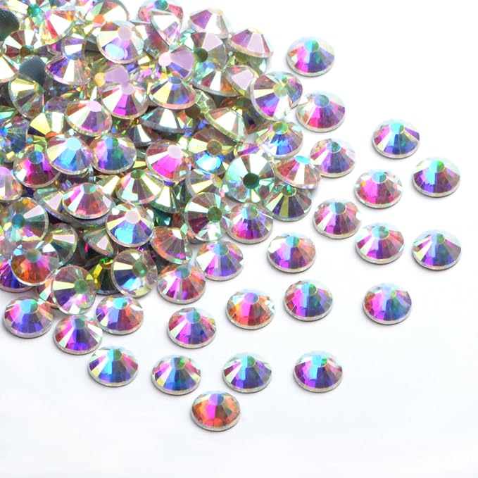 Bymitel Hotfix Crystal Rhinestones Round Gems Iron on DIY Jewelry Making Flat Back for Crafts,Crystal AB, 10mm (SS50/144pcs)