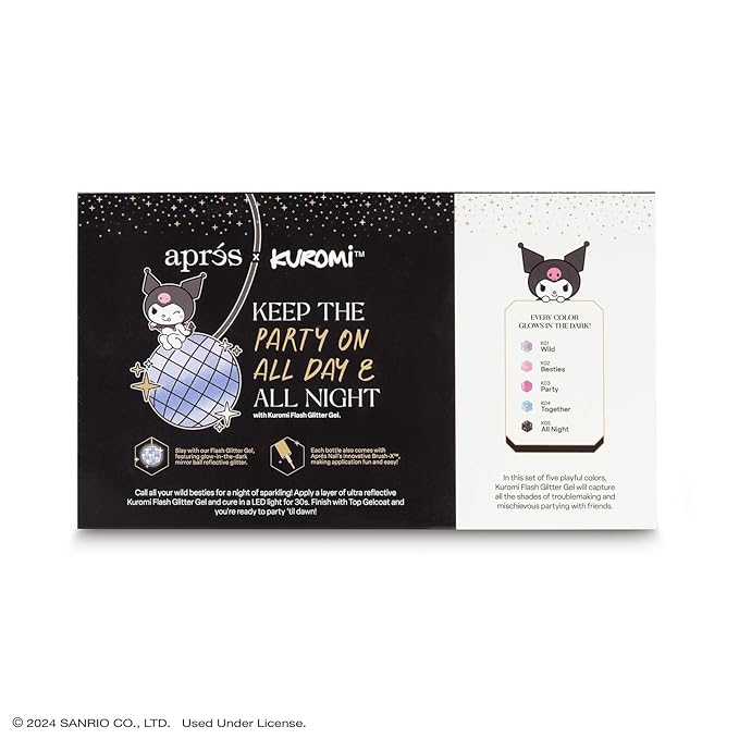 APRÉS x Kuromi™ Flash Glitter Gel Color Nail Polish, Set of 5 10ml