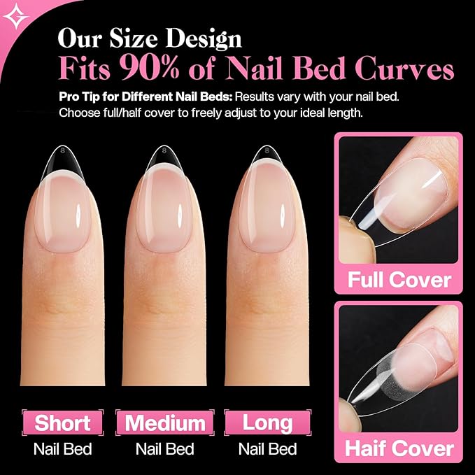 Medium Almond Nail Tips: Natural Like Real Nails, 12 Sizes Soft Gel Press Ons Fit 90% Nails, 50% Less Prep, Clear Pre-Shaped Fake Nails for Salon & Home DIY (312pcs)