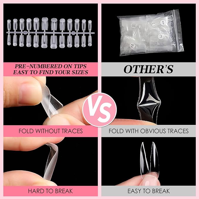 AIMEILI Square Fake False Nail Tips 432PCS Full Cover Nail Tips for Soak Off Nail Extension, Acrylic False Press on Nails with Box for Nail Art Salon and Home DIY, 10 Sizes