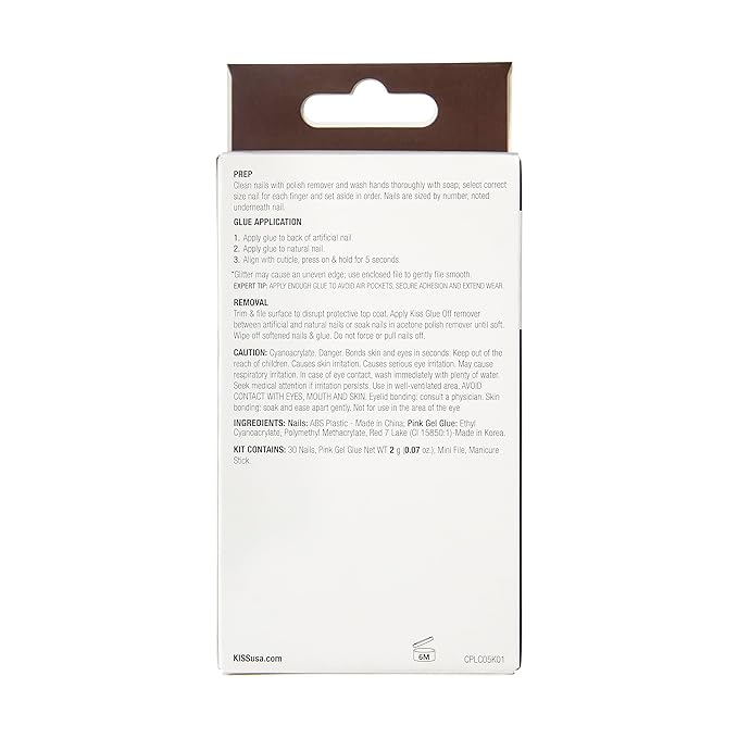 KISS Classy, Press On Nails, Nail glue included, 'Stunning!', French, Long Size, Square Shape, Includes 30 Nails, 2g Glue, 1 Manicure Stick, 1 Mini file