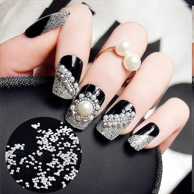 12 Grids Art Charms Metal Beads 3D Caviar Small Steel Ball Nail Accessories Nail Art Metal Mini 3D Mixed Sizes DIY Decorations Accessories (Silvery and Gold)