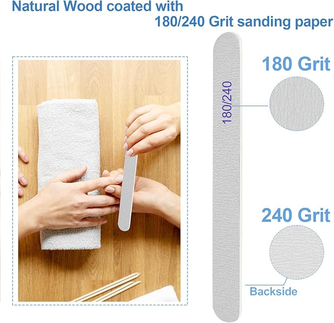 Nail File, Emery Boards for Nails 180/240 Grit Nail Files for Natural Nails Wood Double Sided Emory Fingernail Files Professional Reusable Manicure Pedicure limas para uñas (24 Packs)