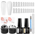 MEET ACROSS All-in-One Extension Mini Kit 2×7ml Non-Sticky Builder Gel Starter Kit WIth Base & Top Coat/Dual-Silicone Pen/Pro File/20-Pc Reusable Dual Forms Salon-Grade Extensions (Clear+White)
