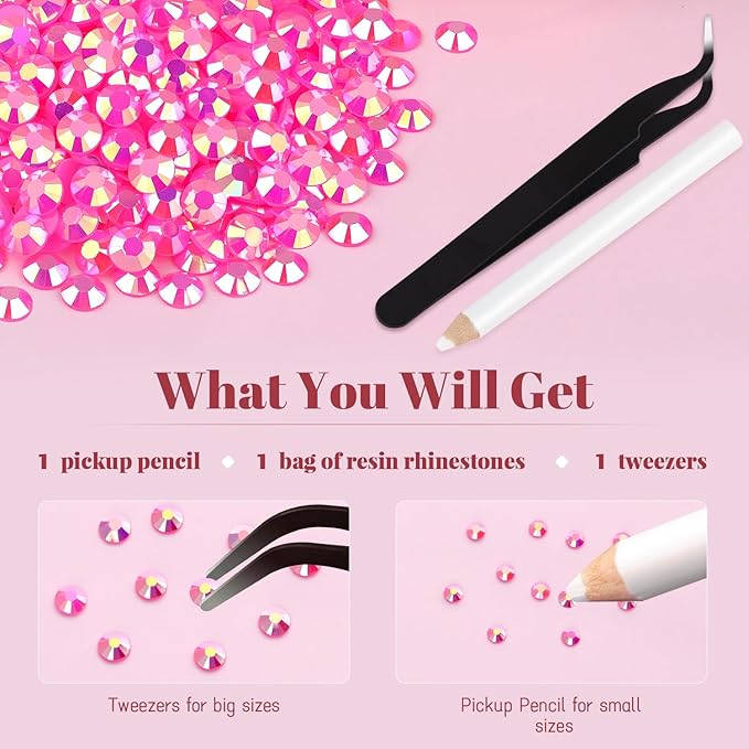 1500PCS 6mm Resin Jelly Rhinestones in Bulk (Hot Pink AB), Bedazzling Flatback Crystals Rhinestones for Crafting DIY Nail Decoration, Gems Diomand Charms for Tumbler Shoes Clothing Fabric