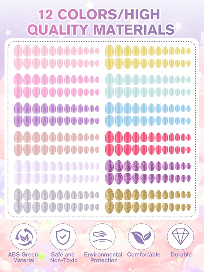 EBANKU 12 Pack Fake Nail Kit, Aurora 288 Pieces Press on Nails for Kids Colorful Press on Nail Short Artificial False Nail Kits for Kids Girls
