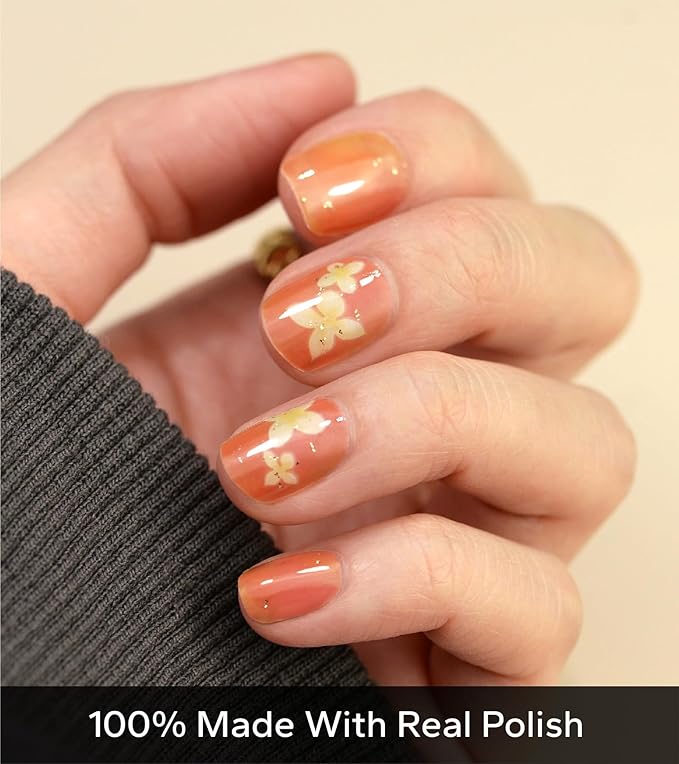 Nail Polish Strips, 20Pcs Salon Quality Gel Nail Stickers, Easy Long Lasting Wraps for Short Nails no UV Light Needed (Gradient White Flower)