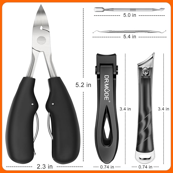 DRMODE Toenail Clippers for Thick Toenails, Long Handled Toe Nail Clippers for Thick Nails for Seniors with Wide Opening, Professional Stainless Steel Slanted Curved Ingrown Toenail Clippers for Men