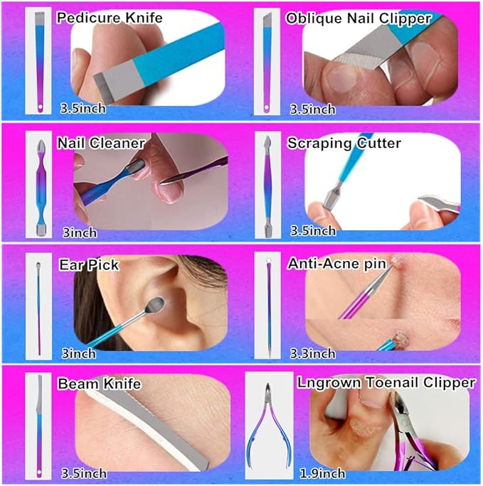 Manicure Set, Professional Nail Clippers Kit, Pedicure Care Tools, Professional Women Grooming Kit -Premium Stainless Steel with Blue Travel Case Set 15PC Great Gift(Colorful)