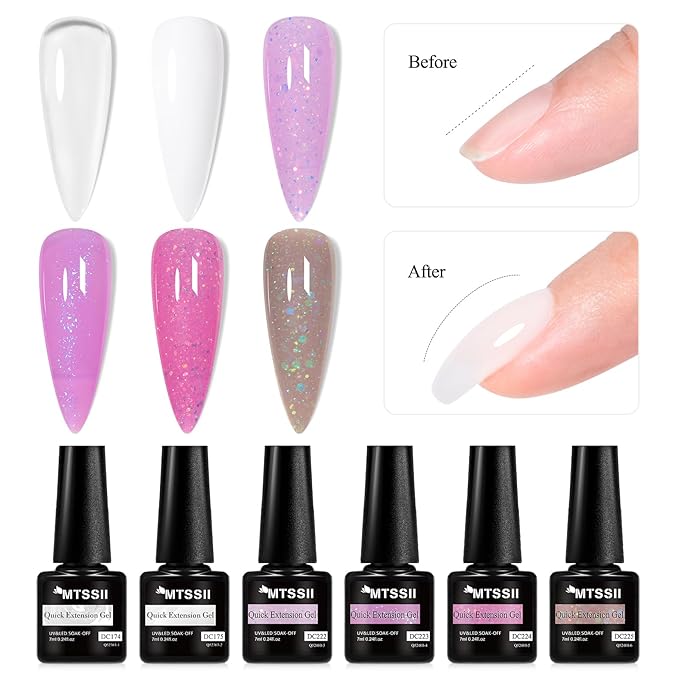MTSSII Gel Builder Kit: Self-Levelling, Long Lasting Extension Hard Gels for Strengthener, Broken Nails Repair Gel Kit with Paper Forms, Nail File and Brush