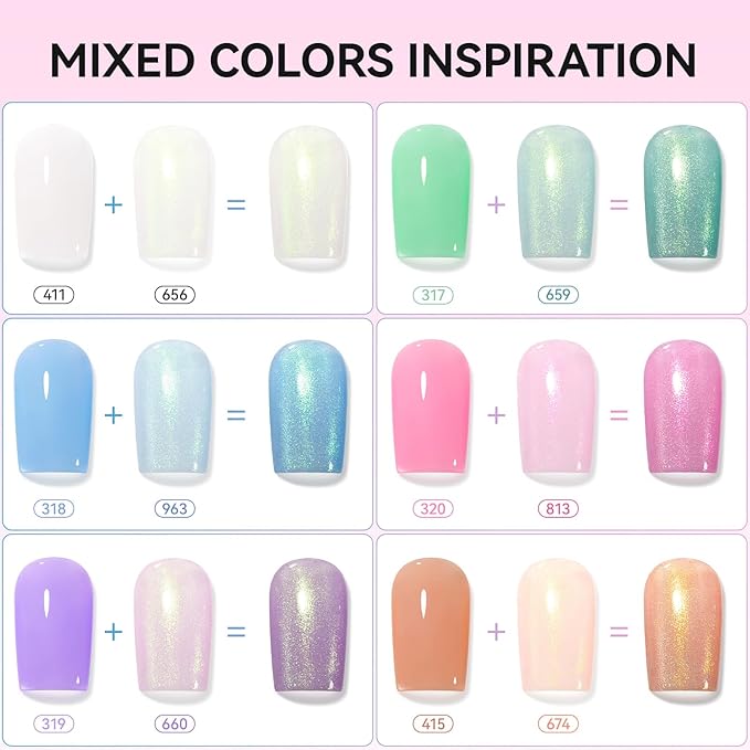 Quick Air Dry Nail Polish, 16 Colors Holographic Nude Peach Pink Blue Green Jelly Glitter Sparkle Regular Nail Polish with Clear Base Top Coat & Remover Pads, Hema-free, Non Gel,