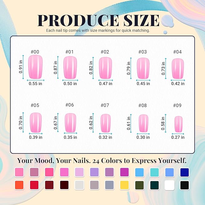 TsMADDTs Medium Square Press on Nails, 720 pcs Fake Nails with Glue, Files, Sticker, Tweezer for Women Home Art DIY