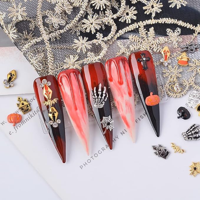 240Pcs Halloween Nail Crystal Rhinestones Kit, 3D Witch Pumpkin Bat Sequins for Acrylic Nails, Halloween Party Supplies Glitter Manicure DIY Crafts Decoration