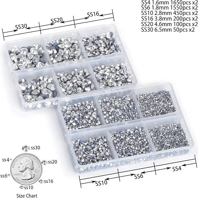 8000pcs Hotfix Rhinestones Flatback,Rhinestones for Crafts Clothes Mixed 6 Sizes, Hotfix Crystals with Wax Pencil Kit, SS4-SS30,Labrdor