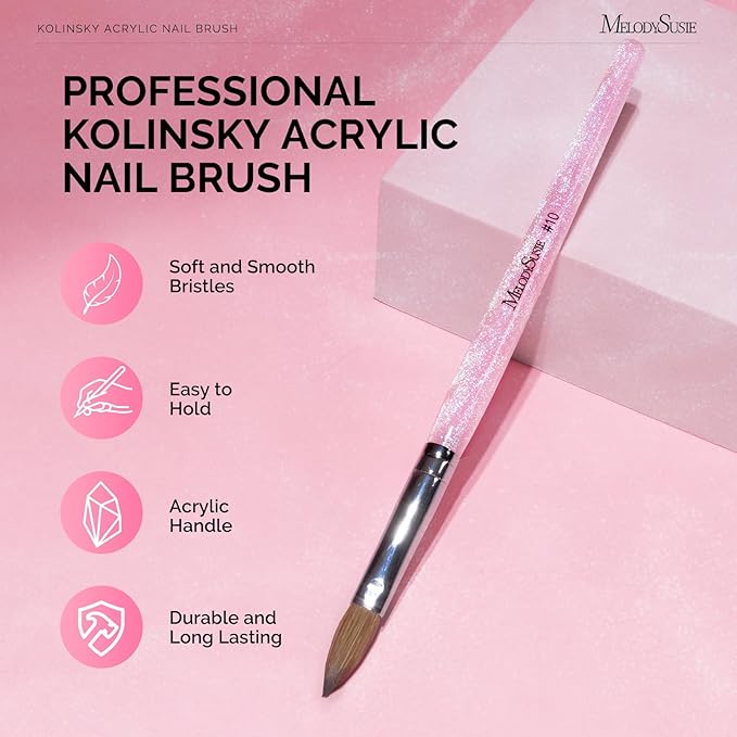 MelodySusie Kolinsky Acrylic Nail Brush,66% Kolinsky Hair,Professional Nail Art Brush for Acrylic Application, Aurora Collection Fine Glitter Brush, Size 10