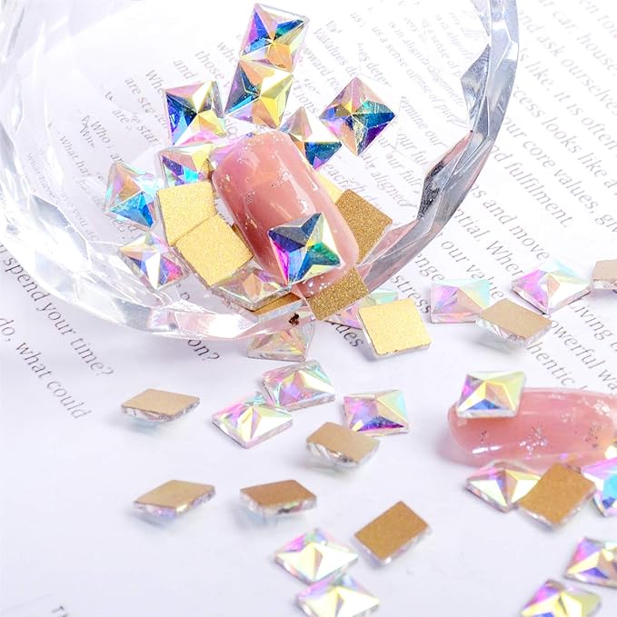 AD Beads Top Czech AB Crystal Flatback Rhinestone Nail Art Decoration Multi Shape (S14 Square 4mm, 100 Pcs)