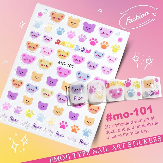 6 Sheets Expression Face Nail Stickers,Weird Mouth Nail Art Sticker,Colorful Cute Animal Monster Eyes Jelly 5D Embossed Art Nail Stickers Designs for Women Girls DIY Nail Art Decoration 807-16