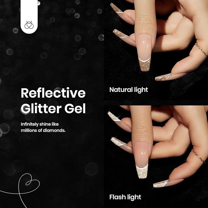 Beetles Glitter Gel Nail Polish, 6 Colors Holographic Sparkle Glitter Gel Polish Flash Diamond Sliver Gold Red Black UV LED Soak Off Manicure Gift for Women