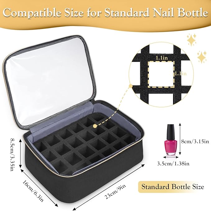 YOREPEK Nail Polish Organizer Holds Up to 72 Bottles (15ml-0.5 fl.oz) Nail Polish Carrying Case with 3 Removable Pouches and 4 Zippered Pockets for Manicure Tools, Supplies, Nail Lamp, Gifts for Women