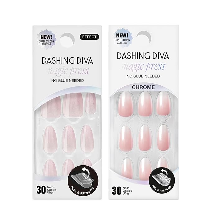 Dashing Diva Magic Press Premium Nail Bundle - Pretty Little Pinks Collection - Press On Nails- Pretty Thing & Rosewater Glaze Almond - Long Lasting Gel - Lasts Up to 7 Days - 2 Sets