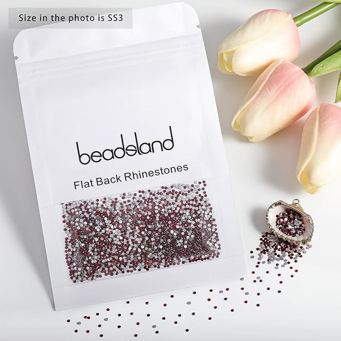 Beadsland 2880pcs Flat Back Crystal Rhinestones Round Gems for Nail Art and Craft Glue Fix,Dark Siam,SS3,1.2-1.4mm