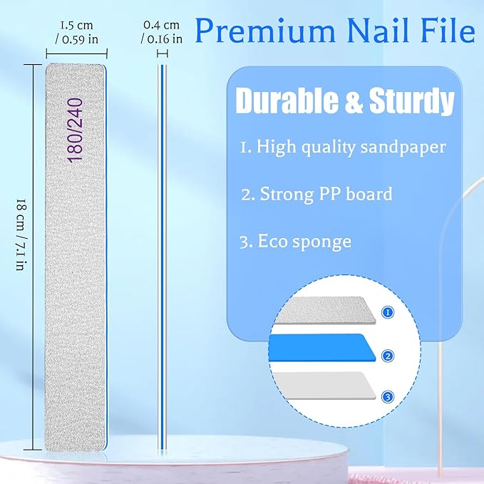 BLESWIN 25 Count 180/240 Grit Rectangle Nail Files for Acrylic Nails, Super Rough Nail Files Emery Boards for Artificial & Fake Nails, Reusable Buffering Files Double Sided Emery Boards for Nails