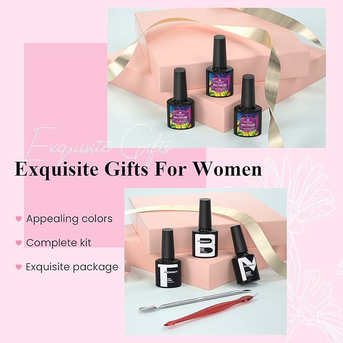 Phoenixy Gel Nail Polish Kit with U V Light, 36 PCS Gel Nail Kit Pink Red Brown Blue Green Nail Polish Set Manicure Starter Kit Gifts for Women