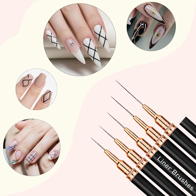 LIGHT RAIN 34Pcs Nail Art Brush Set - Complete Kit with Dotting Tool, Liner Brushes, Acrylic Brushes, Ombre Brush, Cuticle Tool, Rhinestone Picker Pencil for Beginner to Pro Nail Design