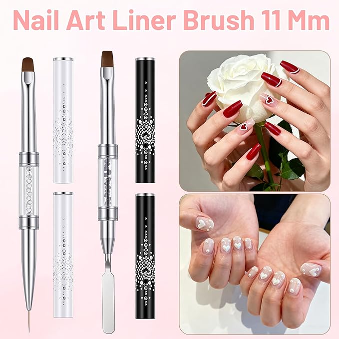 Double Ended Nail Builder Gel Brush, 4 Pcs Hard Gel Nail Brushes for Builder Gels Nails Brush Liner Brushes Professional Nails Art Design Tools for Manicure & Salon Use