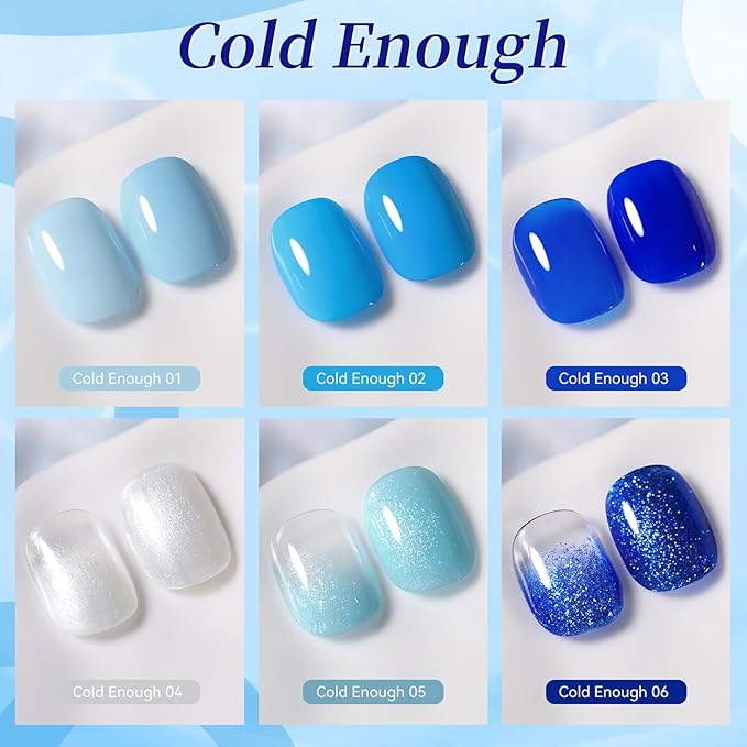 BORN PRETTY Blue Gel Nail Polish Set 6 Colors From Light Sky to Royal Navy Dark Blue Glitter Shimmer White Pearl Gel Polish Kit for Salon Manicure and Nail Art DIY at Home