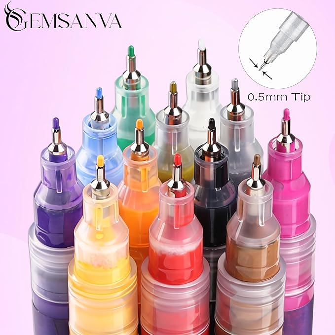 12 Colors Nail Art Pens for Painting Nails,0.5mm Nail Polish Pens Point Liner Acrylic Painted Pen Kit,Waterproof and Quick-drying Nail for DIY Nails Art Design