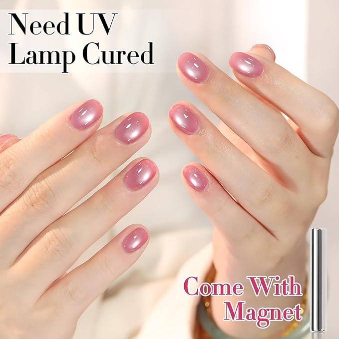 Double Rhythm 15ML Jelly Glass Cat Eye Gel Polish with Magnet Holographic Glitter Shimmer Translucent Sheer Color Salon Soak Off Magnetic Nail at Home (Light Pink-MC1226)