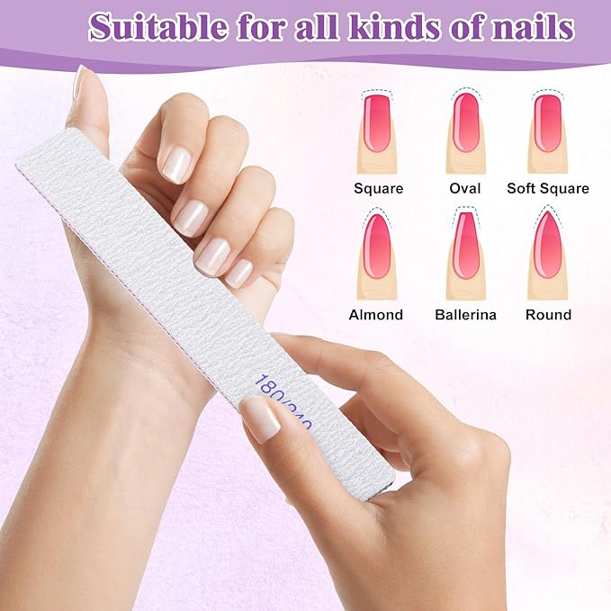 Xinnun 150 Pcs Nail Files 180/240 Grit Double Sides Professional Reusable Emery Board Nail Files for Acrylic Nails Manicure Tools Suit for Home Salon