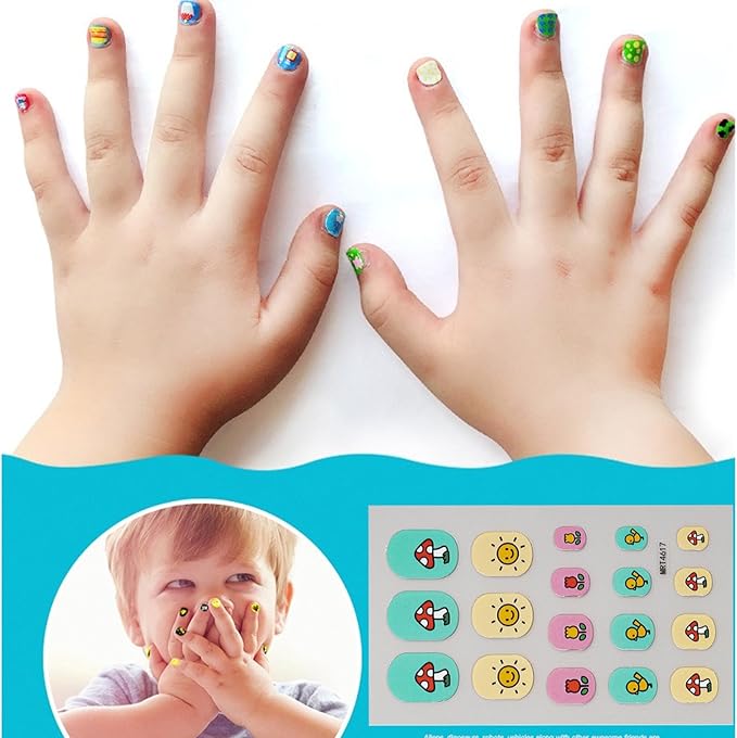 10Sheets Colorful Kid Nail Stickers Full Nail Wraps for Kids Girls Self Adhesive Nails Strips for Nail Art Decoration Fun Including Rainbow Heart Rabbit Flower Fruit Moon Sun for Age 7 and Older…