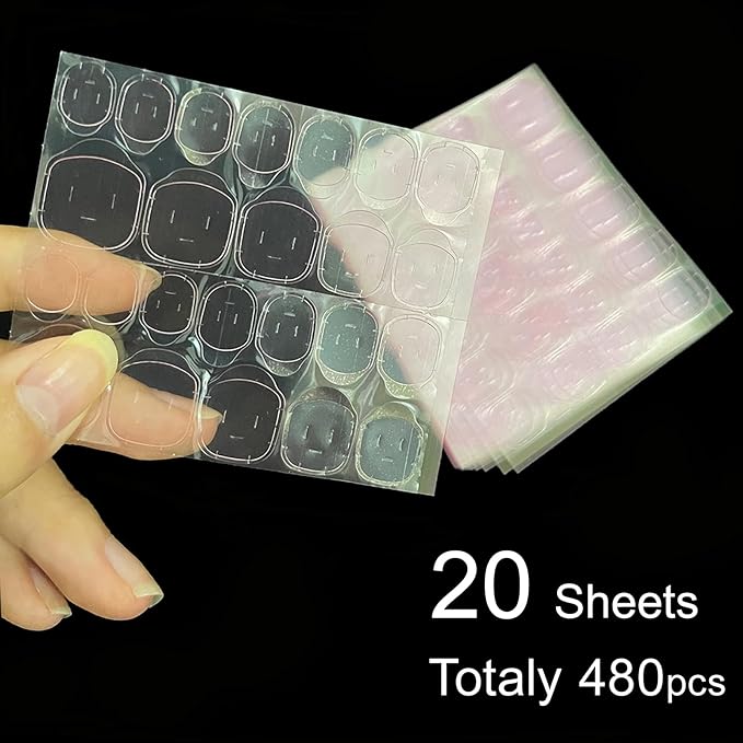 20 Sheets Press on Nails Sticky Tabs,480 PCS Nail Adhesives Tabs Waterproof Gel Glue Stickers Breathable Jelly Double-Sided Adhesive Tapes for Press Ons False Nail Tips Manicure Glue Sticker