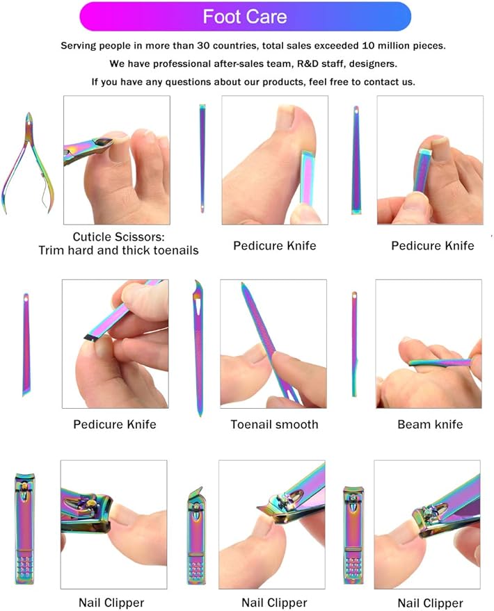 Rainbow Manicure Kits 18 Pcs Nail Clippers for Women Gift SFYDOM Women's Rainbow Leather Manicure Set (18-RainbowManicure Kits)