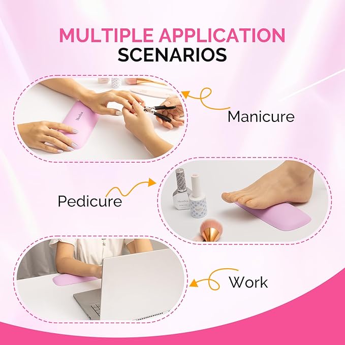 MelodySusie Nail Arm Rest, Portable Manicure Hand Rest, Professional PU Leather Nail Hand Rest Stand for Acrylic Nails, Nail Hand Pillow for Nail Tech Manicurist, Travel Salon Home, Pink
