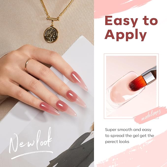 modelones Poly Nail Gel Set, 6 Colors Jelly Brown Skin Tones Neutral Transparent Poly Extension Gel Nail Enhancement Builde Khaki Beige DIY Manicures at Home