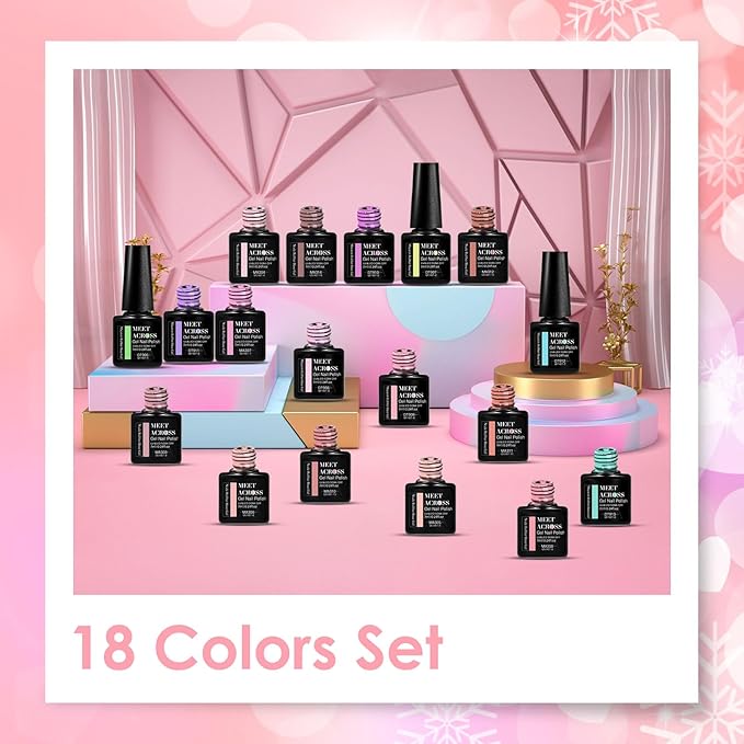 MEET ACROSS 18Pcs Nude Pink Builder Gel Base Coat for Nails, Purple Brown Rubber Base Gel Polish 2 IN 1 Rubber Base Gel for Nails Nail Design Gifts