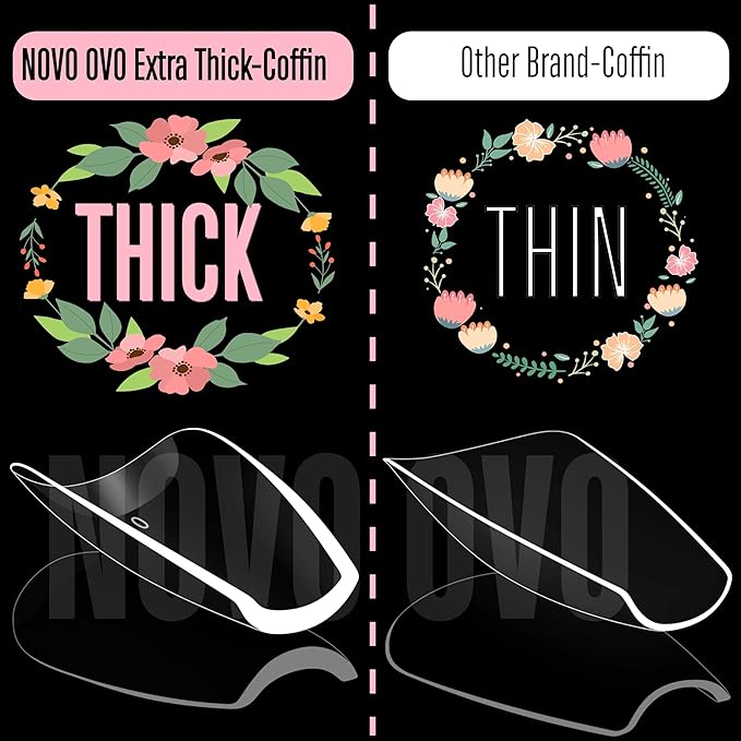 NOVO OVO Medium Coffin Nail Tips Extra Thick Press on No C Curve, Soft Gel Natural Fake Nail Extension, Full Cover Clear False Nails for Acrylic, French Manicure Salon DIY x 14 Sizes 224 pcs
