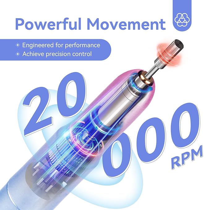 SAVILAND Advance Portable Electric Nail Drill: Pro Electric Nail File 20000 RPM with 7 Nail Drill Bits & 51 Sanding Bands for Nail Prep Acrylic Nails Dip Nails Gel Nails Home Salon Use