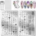 PH PandaHall 2pcs Cute Animals Nail Stamping Plates Bunny Cats Nail Art Templates Afternoon Tea Theme Dessert Cake Manicure Art Stencils for Manicures Salon Print Decoration
