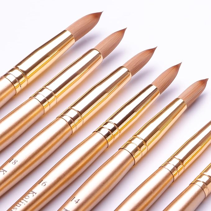 Acrylic Nail Brush Size 10, Kolinsky Acrylic Nail Brush for Acrylic Powder, Application Nail Art Drawing Brush for Extension Nails Carved for Beginners and Professionals (10#, Gold)