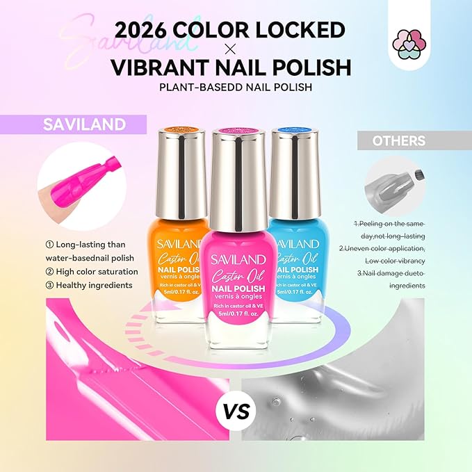 SAVILND Nail Polish Set: Bright Pink Yellow Red Quick Dry Nail Polish Kit with Glitter 24 Colors Regular Finger Nail Polish Non Gel Long Lasting DIY At Home Manicure Gift Set