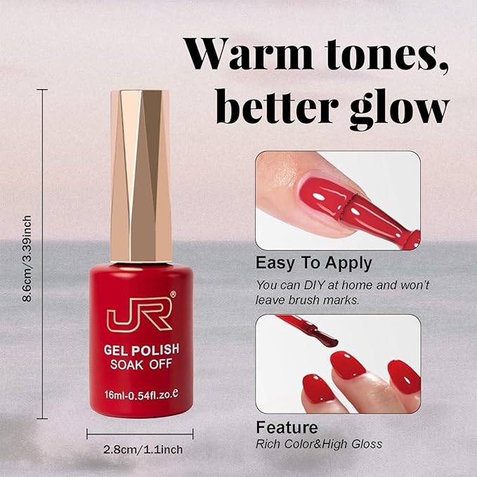 JR Gel Nail Polish Set, 16ml Full Size Bottle 6 Colors Nude Brown Pink 9D Cateye Glitter Nail Gel Polish Gift Soak Off Led Nail Art Kit Salon DIY Colorful Bottle B
