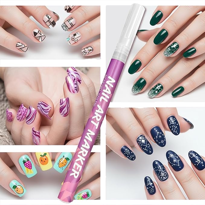 12 Colors Art Pens Set for Nails Art - 0.5 MM Polish Pens, Nail Pens, Markers for Gel Nails, Adorn Manicure Tools, Quick Dry Nail Polish Pens